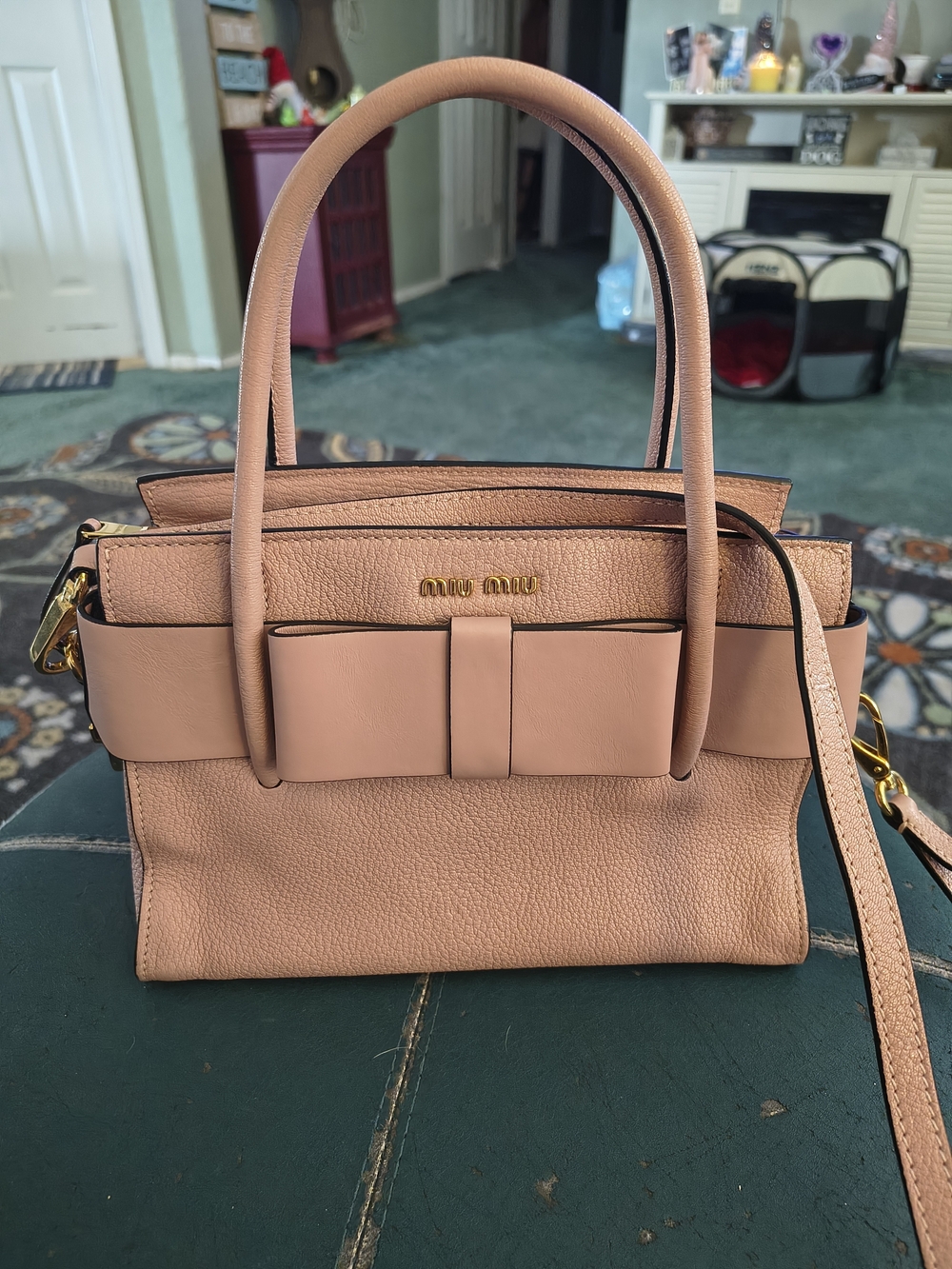 Miu Miu Pink Leather Bow-Accent Satchel